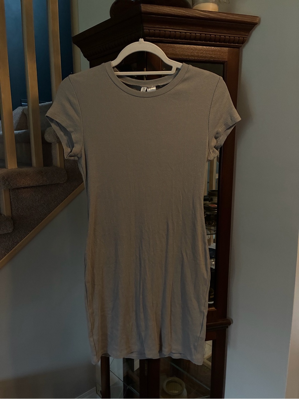 Light Grey Ribbed T Shirt Dress